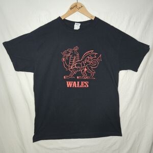 Wales Black Tee Shirt With Red Welsh Dragon Logo Size Large